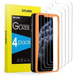 SPARIN Screen Protector for iPhone 11 Pro Max/iPhone Xs Max, [4 Pack] 9H Hardness Tempered Glass for iPhone 11 Pro Max/iPhone Xs Max 6.5 inch [Alignment Frame] [Bubble Free] [High Responsive]