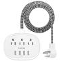 Power Strip with 3 Outlets 4 USB Ports, LETMY USB Power Strip, Flat Plug 5ft Long Braided Extension Cord, Desktop Charging Station for Smartphone Tablet Home Cruise Ship Travel,1875W/15A