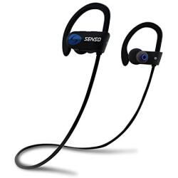 SENSO Bluetooth Headphones, Best Wireless Sports Earphones w/Mic IPX7 Waterproof HD Stereo Sweatproof Earbuds for Gym Running Workout 8 Hour Battery Noise Cancelling Headsets (Black Blue)