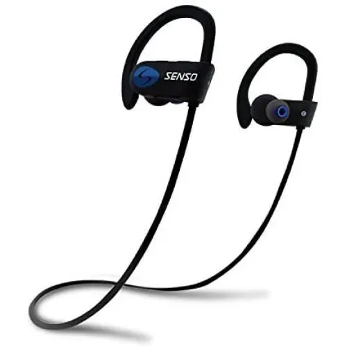 SENSO Bluetooth Headphones, Best Wireless Sports Earphones w/Mic IPX7 Waterproof HD Stereo Sweatproof Earbuds for Gym Running Workout 8 Hour Battery Noise Cancelling Headsets (Black Blue)