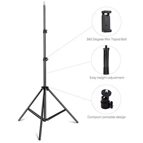 MeeA 82 Inch Extendable Tripod with Mobile Phone Clip Mount, Camera Tripod, Compatible with Most Cell Phones, DSLRs, Digital Cameras for Selfie and Live Video(82 inch)