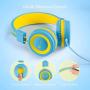 iClever HS14 Kids Headphones for Boys Girls- Wired Headphones for Kids with 94dB Volume Control, Tangle-Free Cord, Foldable, Childs Headphones for iPad Tablet Kindle Airplane School - Blue/Yellow