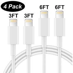 AUNC iPhone Charger 4PACK 3/3/6/6Feet Long USB Charging Cable High Speed Connector Data Sync Transfer Cord Compatible with iPhone Xs Max/X/8/7/Plus/6S/6/SE/5S iPad