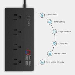 Smart Power Strip WiFi Works with Alexa, GoogleHome, Multi Plug with 4 AC Outlets & 4 USB Charging Ports, 6ft ExtensionCord, Voice Control, Timing Schedule, No Hub Required, App Control