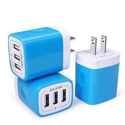 USB Charger Adapter Plug, Ailkin 3 Pack/3.1A(Purple) 3-Port Home Travel Fast Charging Station Plug Cube Wall Replacement for Phone X/8/7/Plus, Samsung Galaxy Series, Huawei, HTC, LG, Kindle etc.