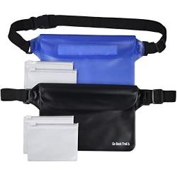 GO BACK TRAIL Waterproof Pouch Set – Includes 2 Large Heavy Duty Dry Pouches Plus 4 Bonus Valuable Bags – Adjustable Waistband – for Men, Women or Kids – Protect Cash, Credit Cards, Keys Smartphones