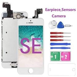 Mobkitfp for iPhone SE Screen Replacement with Camera White for A1662,A1723,A1724, Compatible with iPhone 5SE Screen Replacement Digitizer LCD Touch Display, Pre-Assembled with Camera, Ear Speaker