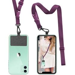 Phone Lanyard Universal Crossbody Cell Phone Lanyards Multifuctional Nylon Patch Adjustable Shoulder Neck Strap Compatible with Most Smartphones (Purple)