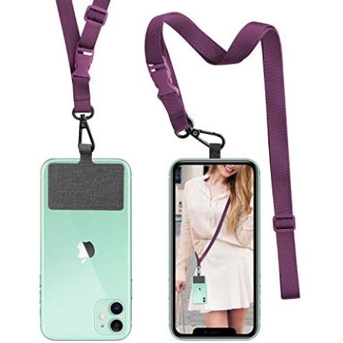 Phone Lanyard Universal Crossbody Cell Phone Lanyards Multifuctional Nylon Patch Adjustable Shoulder Neck Strap Compatible with Most Smartphones (Purple)