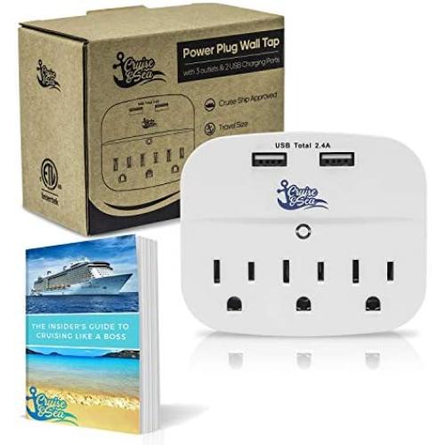 Cruise Power Strip No Surge Protector with USB Outlets - Ship Approved Cruise Accessories Must Have for Travel, Home, Office - Bonus Ebook Included