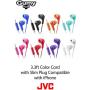 BLACK GUMY In ear earbuds with stay fit ear tips and MIC.  Wired 3.3ft colored cord cable with headphone jack.  Small, medium, and large ear tip earpieces included.  JVC GUMY HAFX7MB