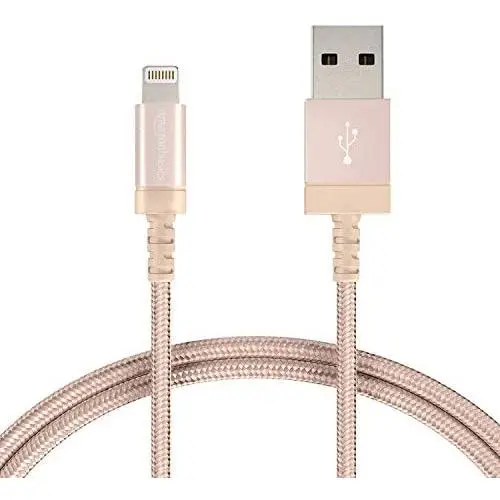 AmazonBasics Nylon Braided Lightning to USB A Cable, MFi Certified Apple iPhone Charger, Gold, 3-Foot AmazonBasics Nylon Braided Lightning to USB A Cable, MFi Certified Apple iPhone Charger, Gold, 3-Foot