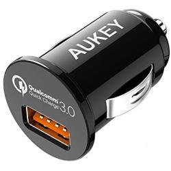 AUKEY USB Car Charger, 18w Quick Charge 3.0, Flush Fit Cell Phone Adapter for iPhone 11 Pro Max/XS, Samsung Galaxy Note 9 / S9 / Note 10 / S10, and More