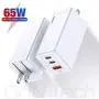 USB C Wall Charger, Baseus 65W Fast Portable 3 Port Charger [GaN Tech], USB-C QC PD 3.0 Power Adapter, Type C Charging Block for iPhone 11 Pro, iPad Pro, MacBook, Surface, USBC Laptop, Samsung, Pixel