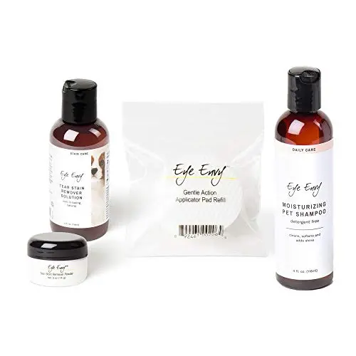 Eye Envy Dog Tear Stain Remover Pack w/Shampoo | Tear Stain Kit with larger Tear Stain Solution and Moisturizing Pet Shampoo | Also includes Powder and Applicator Pads - 30 count Eye Envy Dog Tear Stain Remover Pack w/Shampoo | Tear Stain Kit with larger Tear Stain Solution and Moisturizing Pet Shampoo | Also includes Powder and Applicator Pads - 30 count
