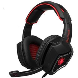Sades SPIRITWOLF 3.5mm Version PC Over-Ear Stereo Gaming Headset Headband Headphones with Mic, Noise Reduction, Volume Control, LED Light for Computer Gamers(Black Red)