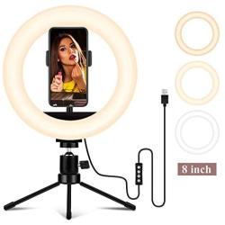 8 Ring Light with Tripod Stand & Phone Holder for Selfie, Makeup,Live Streaming & YouTube Video,3 Light Modes and 10 Brightness Level,Dimmable Desk Makeup Ring Light