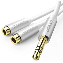 UGREEN Headphone Splitter, 3.5mm Audio Stereo Y Splitter Extension Cable Male to Female Dual Headphone Jack Adapter for Earphone, Headset Compatible with iPhone, Samsung, Tablet, Laptop (White)