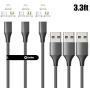 NetDot Gen10 3 in 1 Nylon Braided Magnetic Fast Charging Cable with Side LED Compatible with Micro USB & USB-C Smartphones and i-Product(3.3ft/3 Pack Gray)