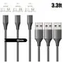 NetDot Gen10 3 in 1 Nylon Braided Magnetic Fast Charging Cable with Side LED Compatible with Micro USB & USB-C Smartphones and i-Product(3.3ft/3 Pack Gray)