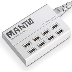 USB Charger Station MANTO 50W 8-Port Fast Cell Phone Desktop Charging Dock with 5ft Power Cord for Multi Devices - White