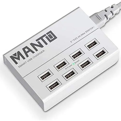 USB Charger Station MANTO 50W 8-Port Fast Cell Phone Desktop Charging Dock with 5ft Power Cord for Multi Devices - White USB Charger Station MANTO 50W 8-Port Fast Cell Phone Desktop Charging Dock with 5ft Power Cord for Multi Devices - White