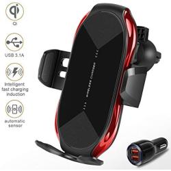 Wireless Charger Car Touch Sensing Automatic Retractable Clip Fast Charging Compatible for iPhone Xs Max/XR/X/8/8Plus Samsung S9/S8/Note 8