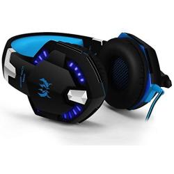 Gaming Headset with Mic for PC,PS4,Xbox One,Over-ear Headphones with Volume Control LED Light Cool Style Stereo,Noise Reduction for Laptops,Smartphone,Computer (Black & Blue)