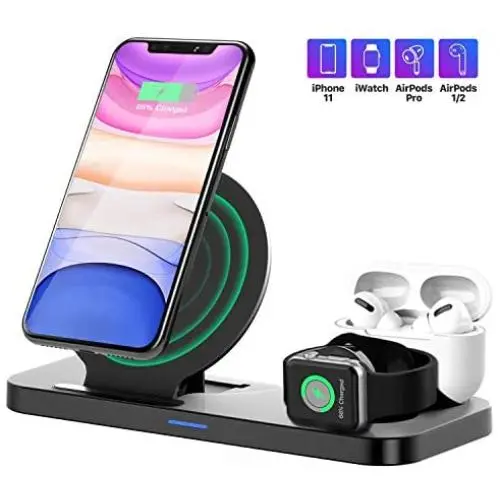 Wireless Charger Stand 3 in 1, Upgraded Wireless Charger Station for Apple Watch 1/2/3/4/5 AirPods iPhone 11/11pro/11pro Max/X/XS/XR/XS Max/8/8 Plus, Charging Dock Station for Other Qi-Enable Phone