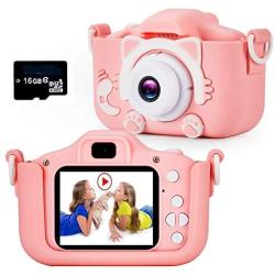 Te-Wai Kids Digital Camera for Girls LCD HD 2.0 Inches Screen Gifts for Boys ,Children Toddler HD Video Camera Mini Camcorder Gift for 3-12 Years Old Child Selfie Camera with16GB Memory Card (Pink)