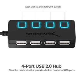 Sabrent 4-Port USB 2.0 Hub with Individual LED lit Power Switches (HB-UMLS)