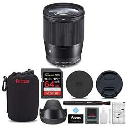 Sigma 16mm f/1.4 DC DN Contemporary Lens for Sony with 64GB Extreme PRO SD Card and Accessory Bundle