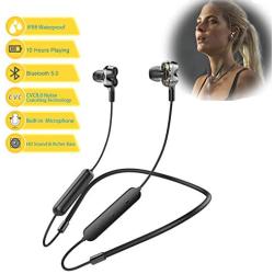 Bluetooth Headphones 5.0 Wireless Earbuds IPX6 Waterproof Quad Drivers HiFi with Stereo Bass, 10 Hours Play Time,Noise Cancelling Sweatproof Sport in-Ear Earphones for Running Workout Gym