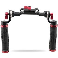 CAMVATE 15mm Rod & Soft Rubber Grip Shoulder Mount Rig with Rosette Standard Accessory for DSLR(Red,M6 Thread,31.8 mm)