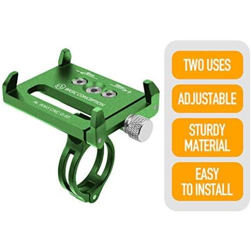 XOSS Phone Support for Mountain Bike Bicycle Handlebar Cellphone Holder Aluminium Alloy Adjustable Mobile Phone Mount for Highway Vehicles (Green)