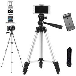 Tripod 40" Aluminum Portable Light Weight Traveler Tripod + Universal Smartphone Holder Mount with Carrying Case for Phone 11 7/7 Plus,6/6s 8/8plus,XR Xs Max 3-Way Floor Stand