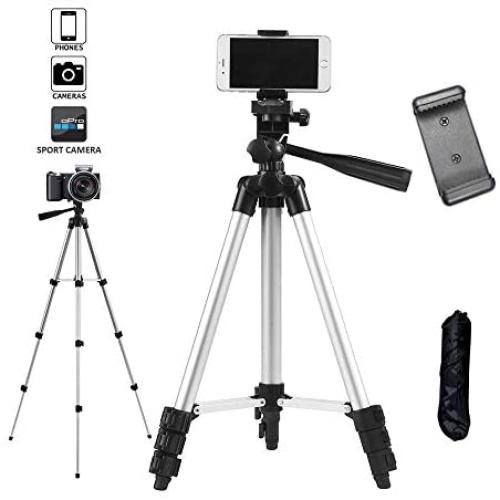 Tripod 40" Aluminum Portable Light Weight Traveler Tripod + Universal Smartphone Holder Mount with Carrying Case for Phone 11 7/7 Plus,6/6s 8/8plus,XR Xs Max 3-Way Floor Stand