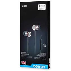 Betron MK23Mic Earbuds, Wired Headphones with Microphone, Noise Isolating Earphones, Flat Wired Earbud for iPhone, iPad, Laptops, Cellphones, Samsung and Android Smartphones, Black