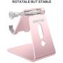 Adjustable Cell Phone Stand, OMOTON Aluminum Desktop Cellphone Stand with Anti-Slip Base and Convenient Charging Port, Fits All Smart Phones, Rose Gold