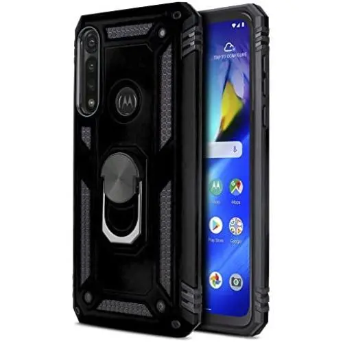 CasemartUSA Phone Case for [Motorola Moto G Power (XT2041)], [Ring Series][Black] Full Rotating Metal Ring Cover with Kickstand (Tracfone, Straight Talk, Simple Mobile, Consumer Cellular)
