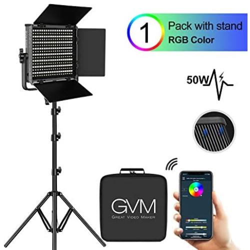 GVM RGB Video Light with Stand, 50W Full Power Output CRI97+ APP Control 3200K-5600K LED Continuous Video Light kit for YouTube Photography Lighting Wedding Interview and Filming(One Pack with Stand)