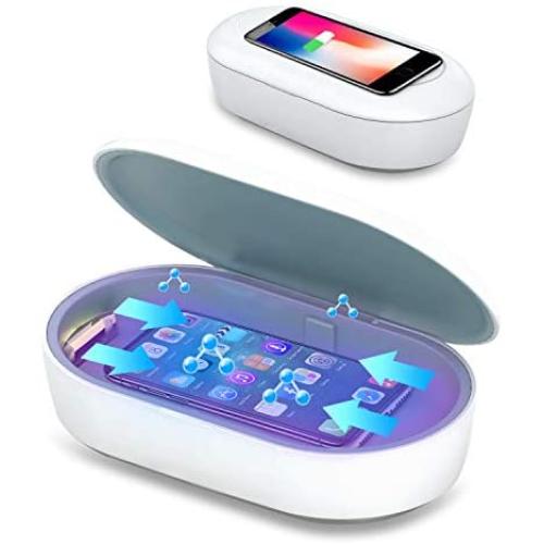 Cell Phone Sanitizer UV Light Sterilizer Phone Cleaner Disinfector for Smart Phones Toothbrush with Fast Wireless Charger and Aromatherapy Function for iPhone Android Smartphone