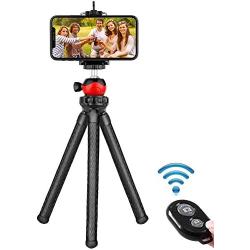 YAKAON Phone Tripod, Flexible Cell Phone Stand Portable Adjustable Holder with Wireless Remote and Universal Clip 360°Ball Joint Compatible with iPhone/Android/DSLR/GoPro Camera