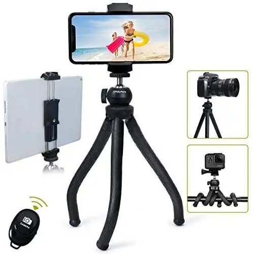 Endurax Flexible Tripod for Phone Camera Tripod Stand with Universal Cell Phone & Tablet Holder Mount Compatible with iPhone, iPad, DSLR, Sports Camera, Remote Shutter Included for Selfie or Vlogging Endurax Flexible Tripod for Phone Camera Tripod Stand with Universal Cell Phone & Tablet Holder Mount Compatible with iPhone, iPad, DSLR, Sports Camera, Remote Shutter Included for Selfie or Vlogging