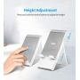 Adjustable Cell Phone Stand，SAIJI Foldable Desktop Phone Holder Cradle Dock for Office，Compatible with Phone 11 Pro xs xr x se 8，All Android Smartphones-White