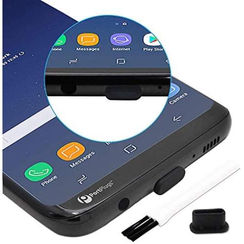 PortPlugs USB C Dust Plugs (10 Pack), Compatible with Samsung Galaxy s20, Plus, Ultra, Note 10, Pixel, MacBook, Any Type C Charging Port, Includes Cleaning Brush (Black)