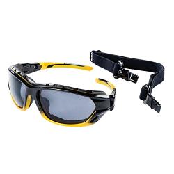 Sellstrom Polycarbonate Sealed Safety Glasses/Protective Eyewear, Anti-Fog Coating, Detachable Soft Co-Molded Temples, U.S. Military Ballistic Rated, Yellow & Black with Smoke Tint, S70001