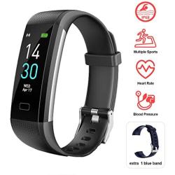 TopSolar Fitness Tracker HR, Activity Tracker Watch with Blood Pressure Heart Rate Monitor, Pedometer, Sleep Monitor, Calorie Step Counter, Vibrating Clock IP68 Waterproof for Women Men