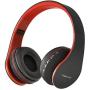 PowerLocus Wireless Bluetooth Over-Ear Stereo Foldable Headphones, Wired Headsets with Built-in Microphone for iPhone, Samsung, LG, iPad (Black/Red)
