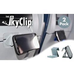 The SkyClip - (Gray, 2 Pack) Airplane Cell Phone Seat Back Tray Table Clip and Sturdy Phone Stand, Compatible with iPhone, Android, Tablets, and Readers